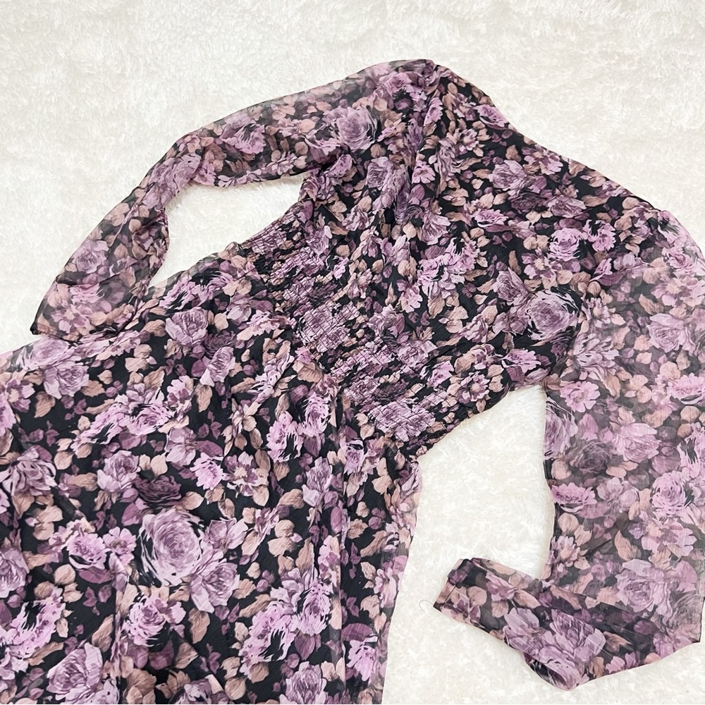 Lucy Paris Bristol Maxi Dress Purple Dark Floral V-neck Tiered Ruffled - Picture 13 of 15